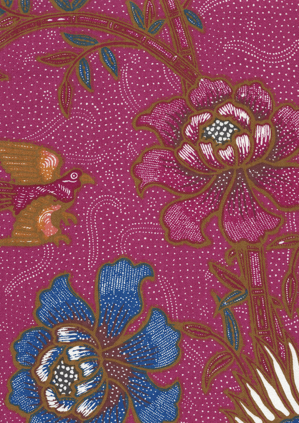 Lim Bamboo Ii Magenta Multi Screen Printed - White Fabric | China Seas