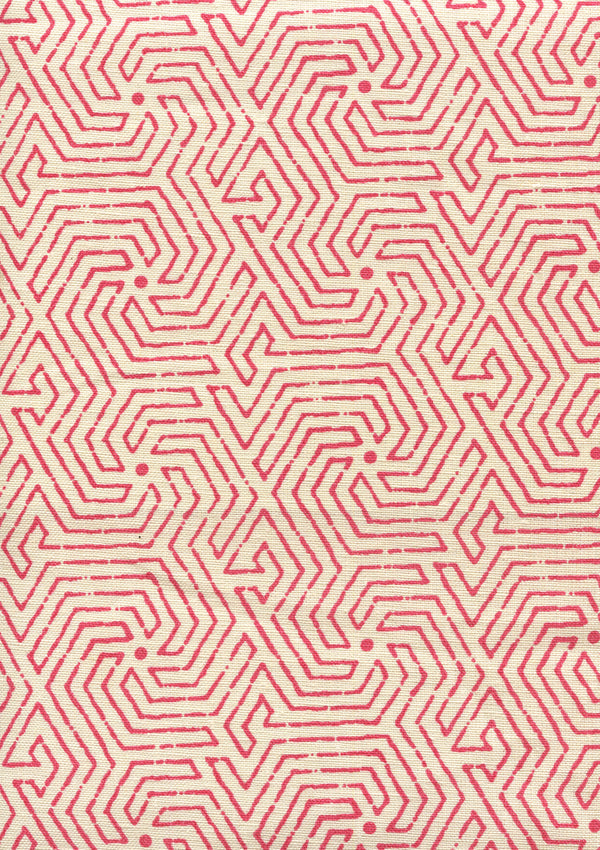 Maze Magenta on Tint Screen Printed - White Fabric | China Seas