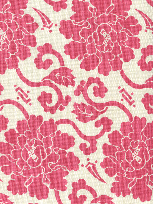 Florals Reverse Magenta on tint Screen Printed Fabric | China Seas