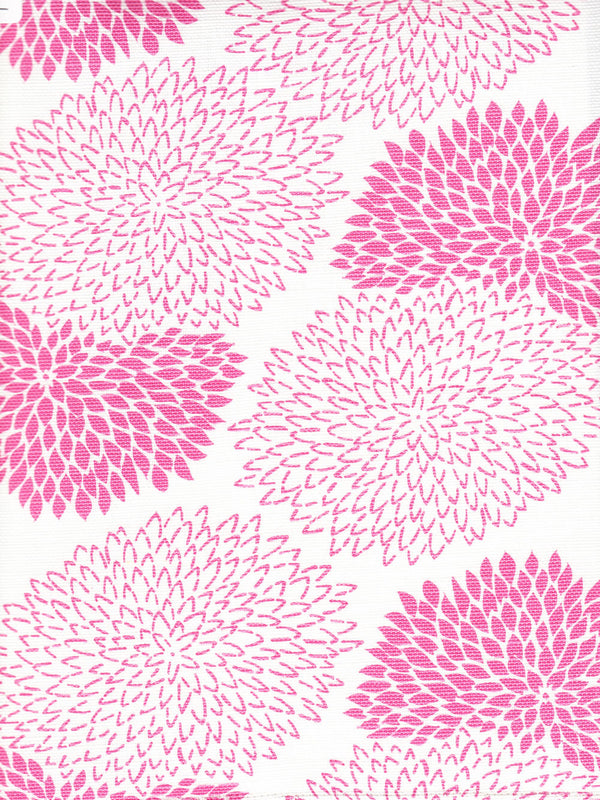 New Chrysanthenum Magenta on White Screen Printed Fabric | China Seas