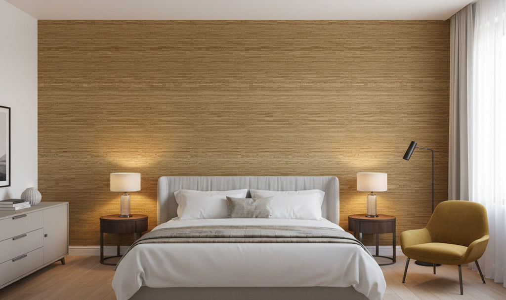 Mahikea Classic Grasscloth | Phillipe Romano - bedroom room setting