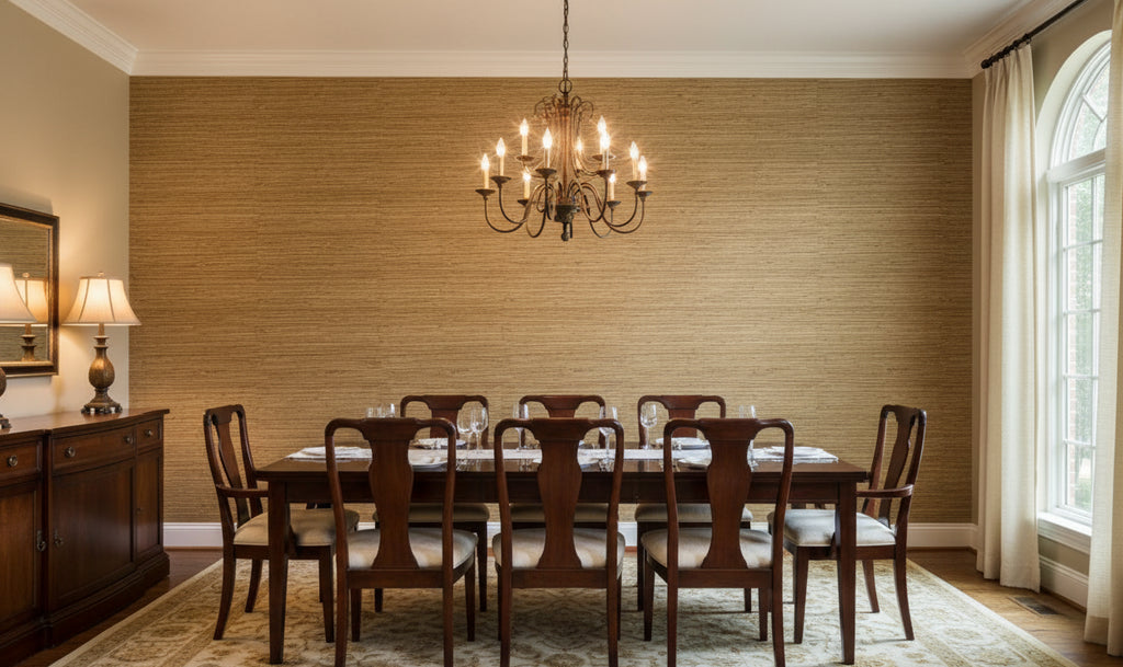Mahikea Classic Grasscloth | Phillipe Romano - dining room room setting