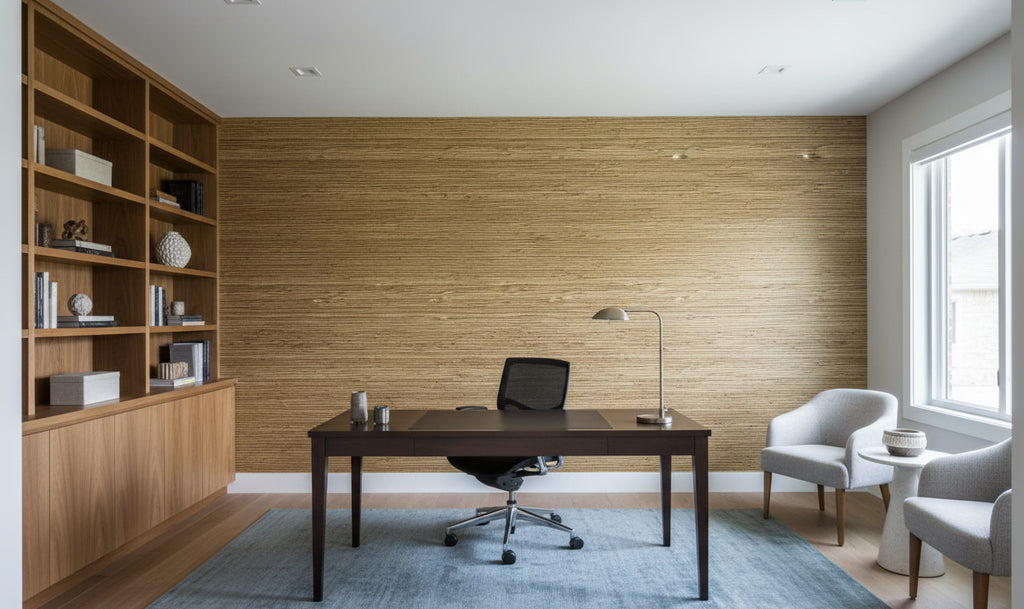 Mahikea Classic Grasscloth | Phillipe Romano - office room setting