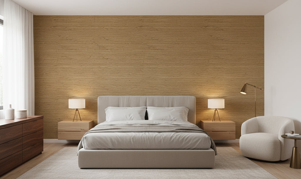 Mahikea Classic Grasscloth | Phillipe Romano - bedroom room setting