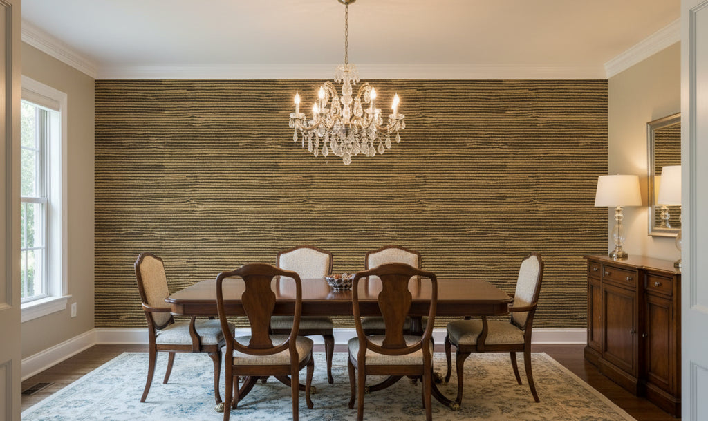 Mahikea Classic Grasscloth | Phillipe Romano - dining room room setting
