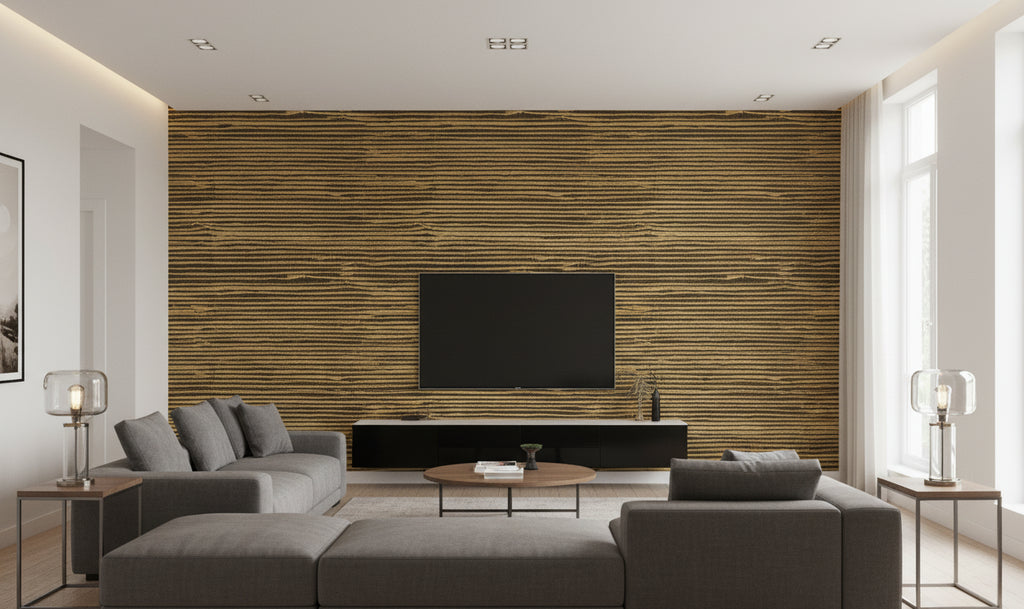 Mahikea Classic Grasscloth | Phillipe Romano - living room room setting