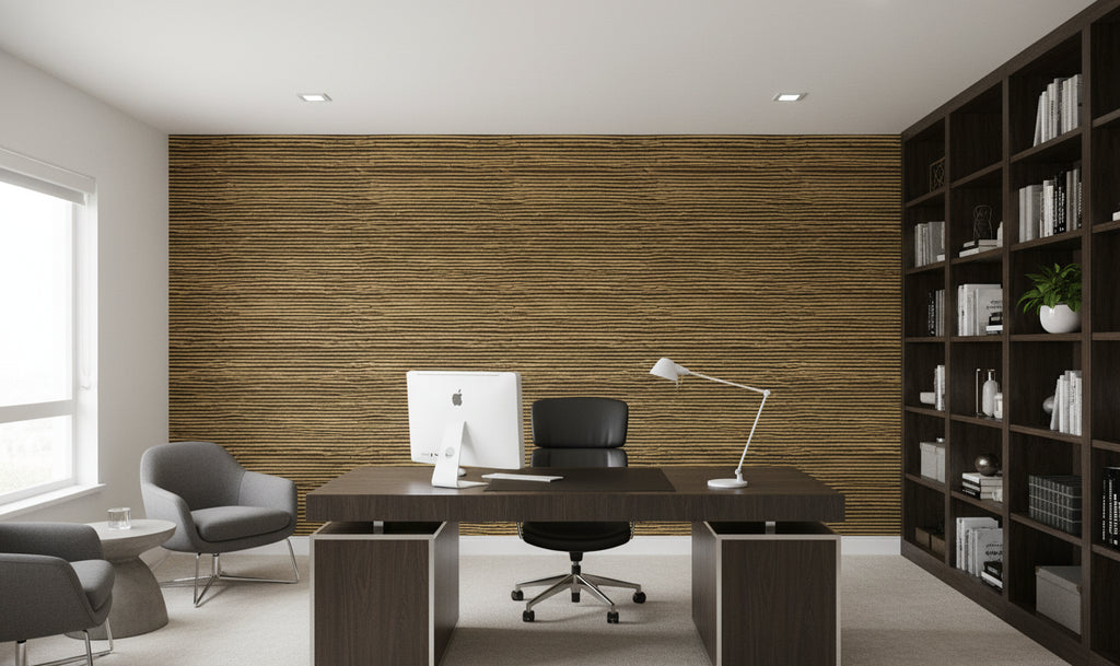 Mahikea Classic Grasscloth | Phillipe Romano - office room setting