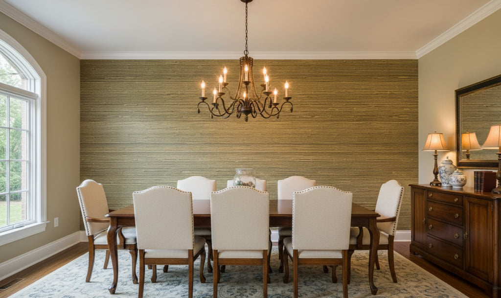 Mahikea Classic Grasscloth | Phillipe Romano - dining room room setting
