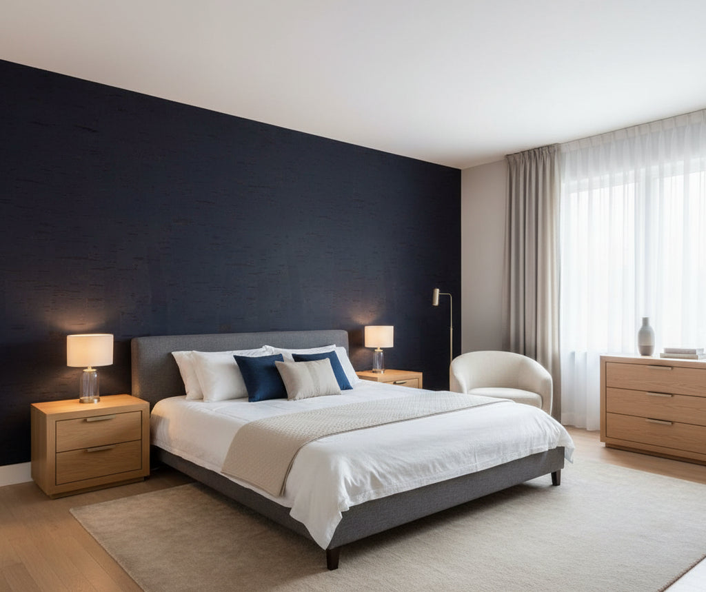 Malia Faux Cork Vinyl | Phillipe Romano - bedroom room setting