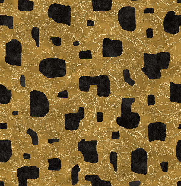Map Xylography Black Wallcovering | Tres Tintas