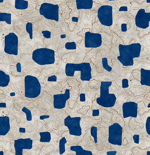 Map Xylography Blue Wallcovering | Tres Tintas