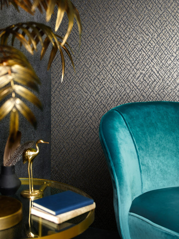 Papis Loveday - Anthracite, Gold Wallcovering | Marburg