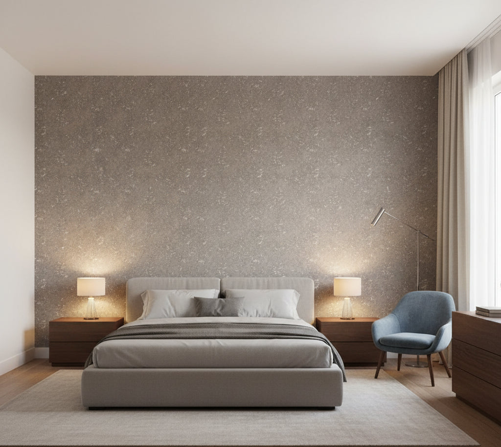 Medici Real Cork Damask | Phillipe Romano - bedroom room setting