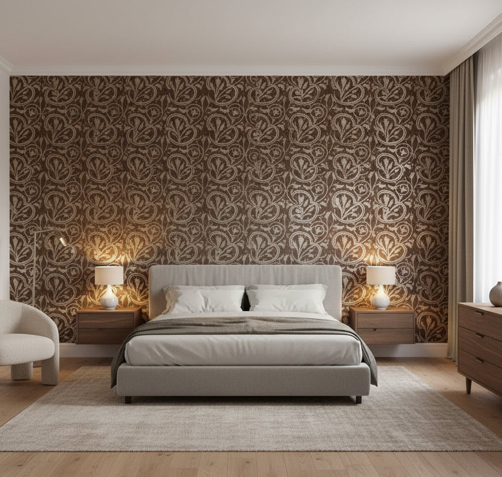 Medici Real Cork Damask | Phillipe Romano - bedroom room setting