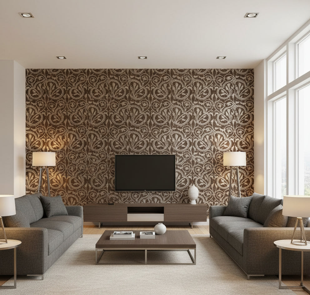 Medici Real Cork Damask | Phillipe Romano - living room room setting