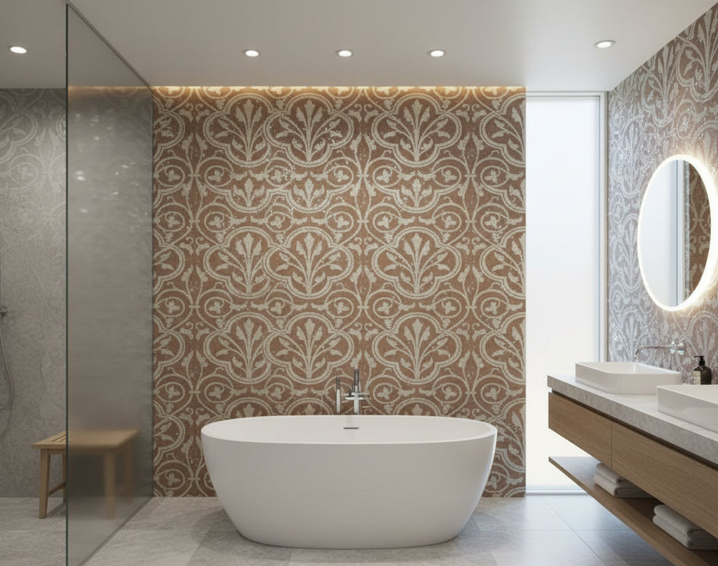 Medici Real Cork Damask | Phillipe Romano - bathroom room setting