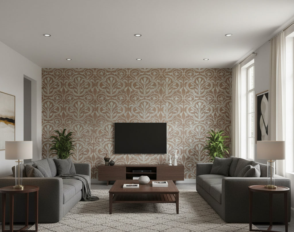 Medici Real Cork Damask | Phillipe Romano - living room room setting