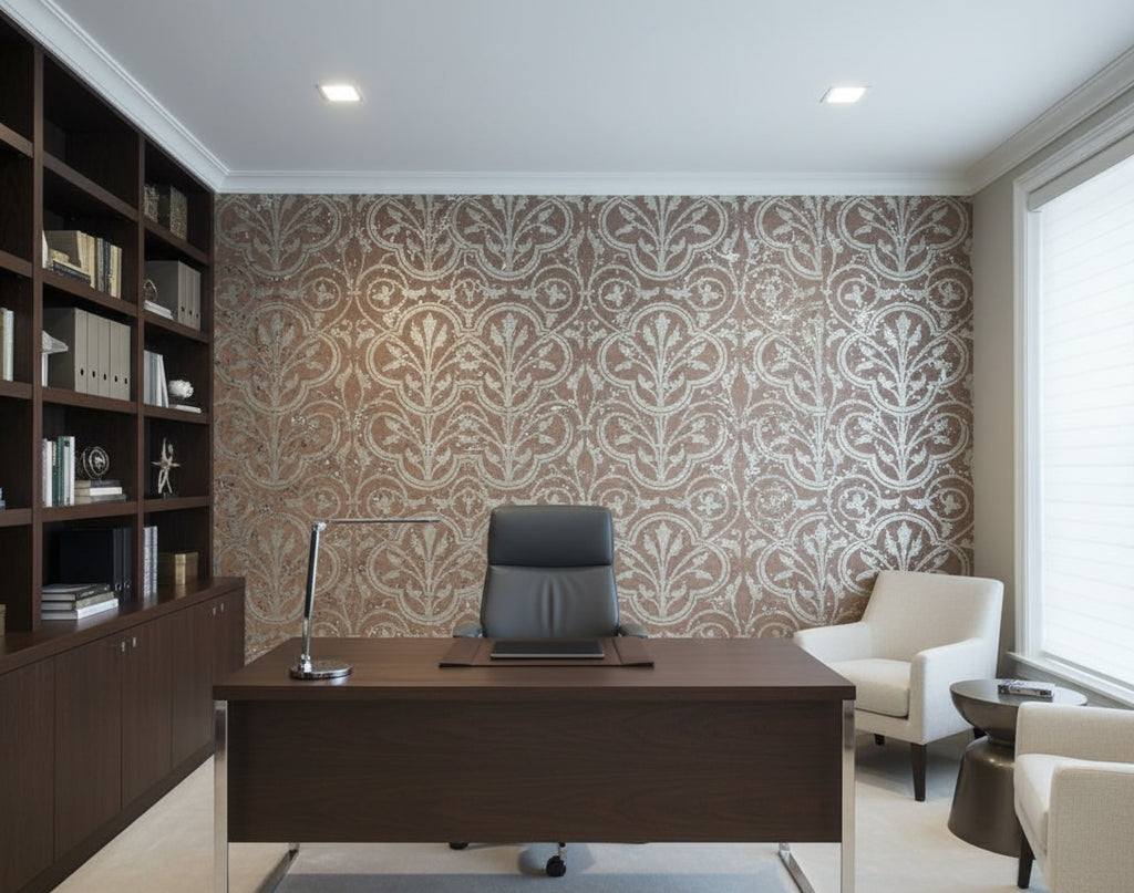 Medici Real Cork Damask | Phillipe Romano - office room setting