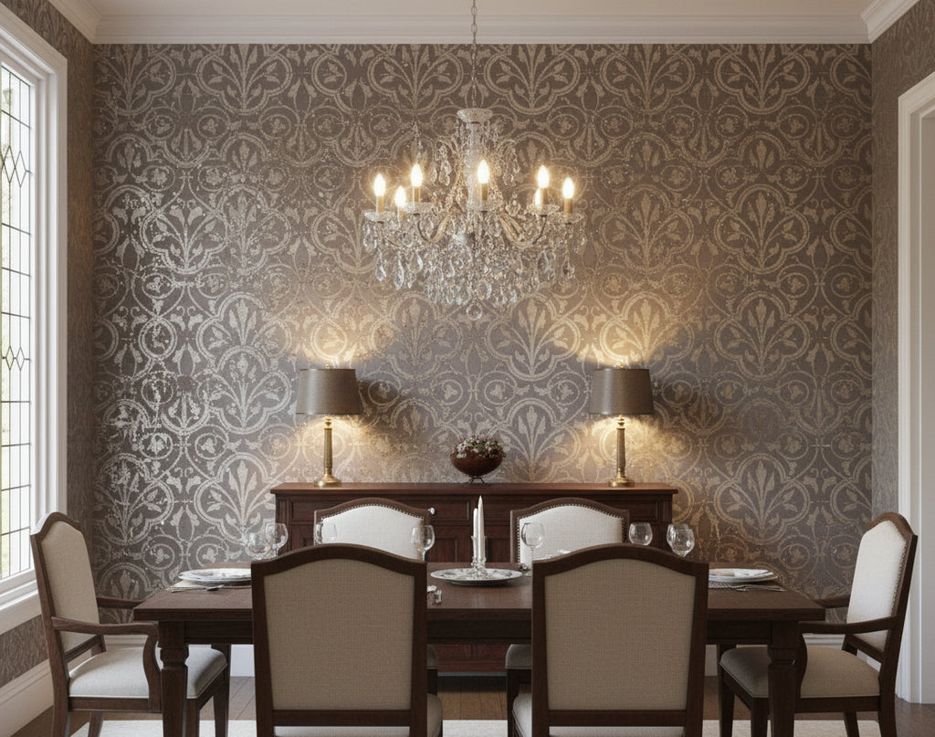 Medici Real Cork Damask | Phillipe Romano - dining room room setting