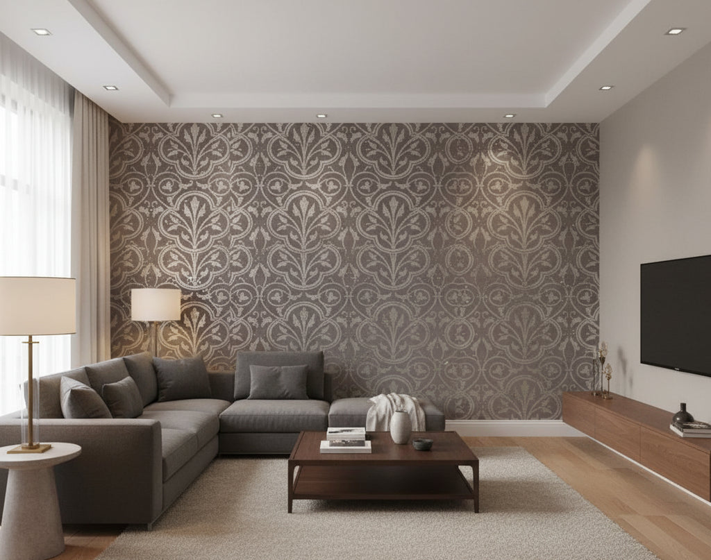 Medici Real Cork Damask | Phillipe Romano - living room room setting