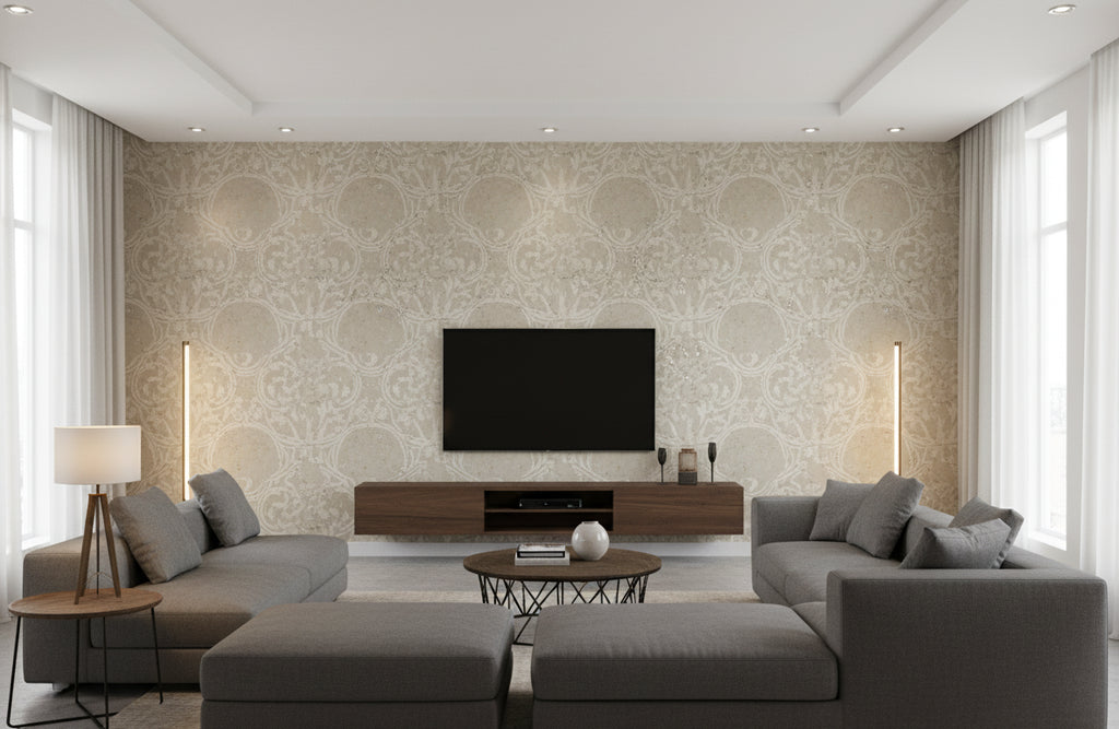 Medici Real Cork Damask | Phillipe Romano - living room room setting