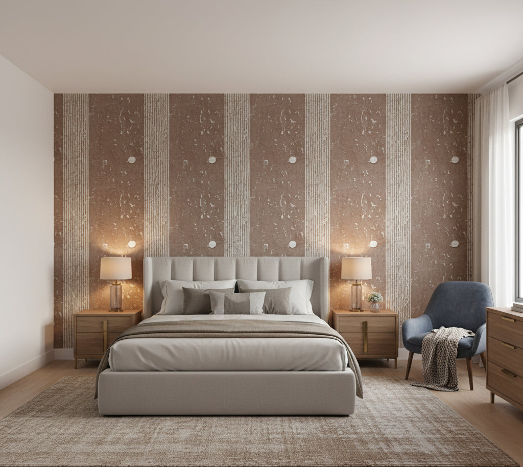 Medici Real Cork Stripe | Phillipe Romano - bedroom room setting