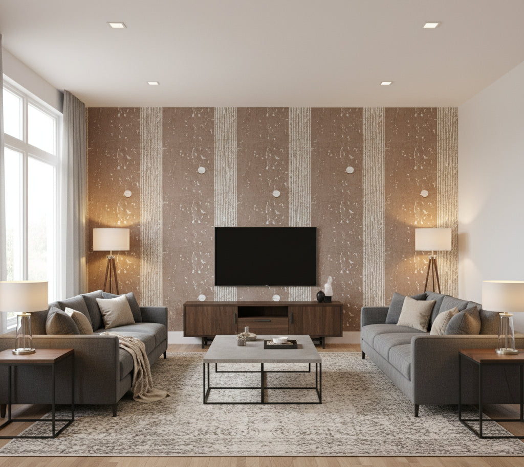 Medici Real Cork Stripe | Phillipe Romano - living room room setting
