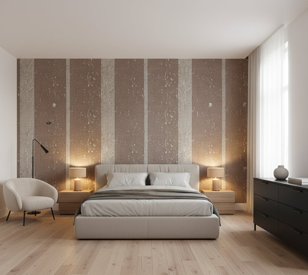 Medici Real Cork Stripe | Phillipe Romano - bedroom room setting