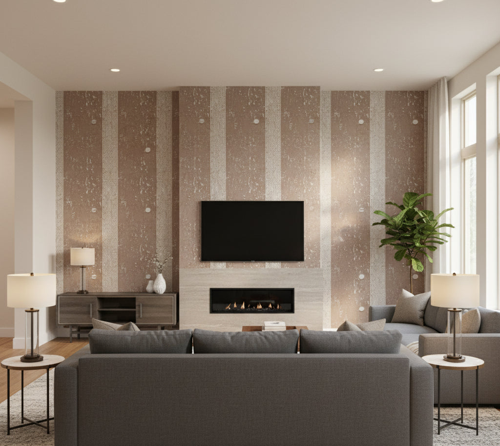 Medici Real Cork Stripe | Phillipe Romano - living room room setting