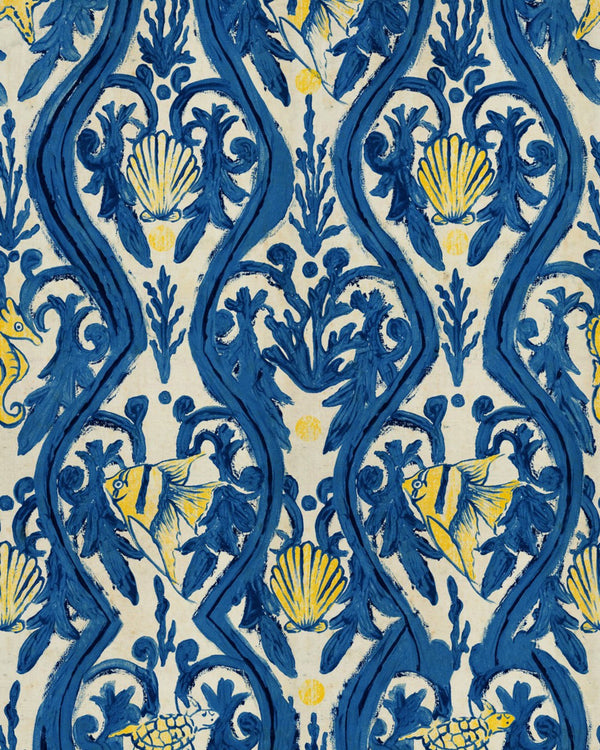 Zakynthos - Taupe, Blue, Yellow Wallcovering | Mind the Gap
