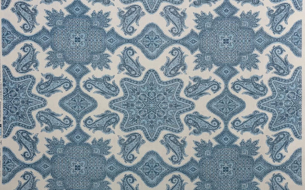 Medium Blues Cream Blotch on Cream Linen Wallcoverings | Home Couture