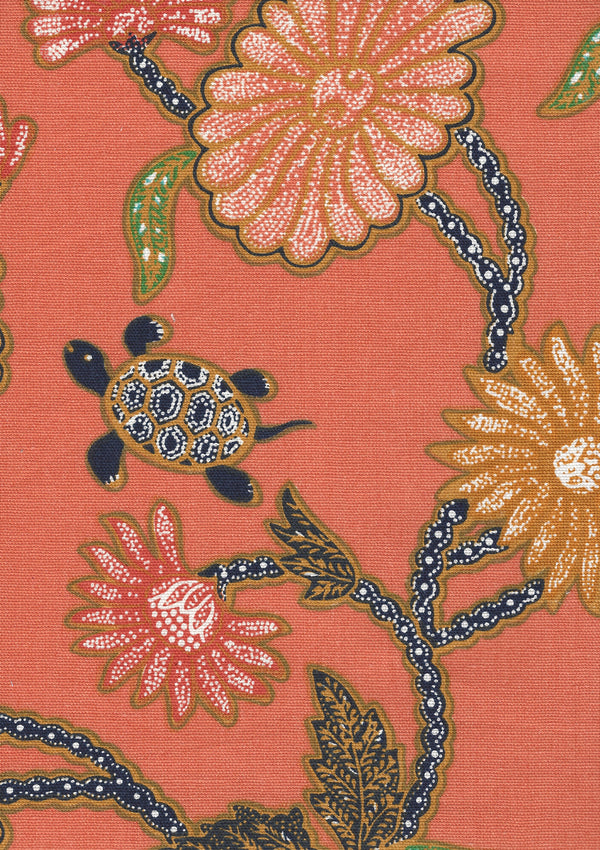 Turtle Batik Melon Multi Screen Printed - White Fabric | China Seas
