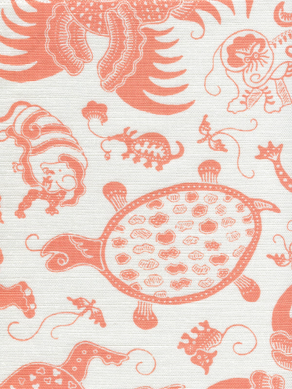 Indramayu Melon on White Screen Printed - Powder Blue Fabric | China Seas