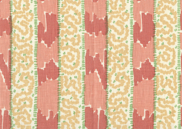 Bijou Stripe Melons Yellow with Greens Screen Printed Fabric | China Seas