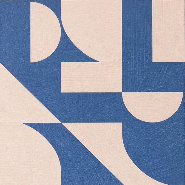 Metric Coral & Blue Peel and Stick Floor Tiles | Jeffrey Stevens Wallcovering