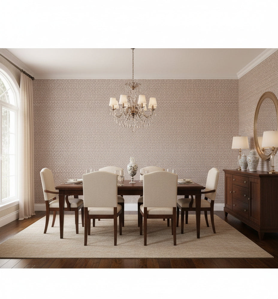 Milano Pewter Metallic Basketweave Grasscloth Wallcovering | Fentucci - dining room room setting