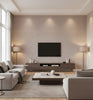 Milano Pewter Metallic Basketweave Grasscloth Wallcovering | Fentucci - living room room setting