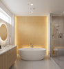 Modena Gold Basketweave Grasscloth Wallcovering | Fentucci - bathroom room setting