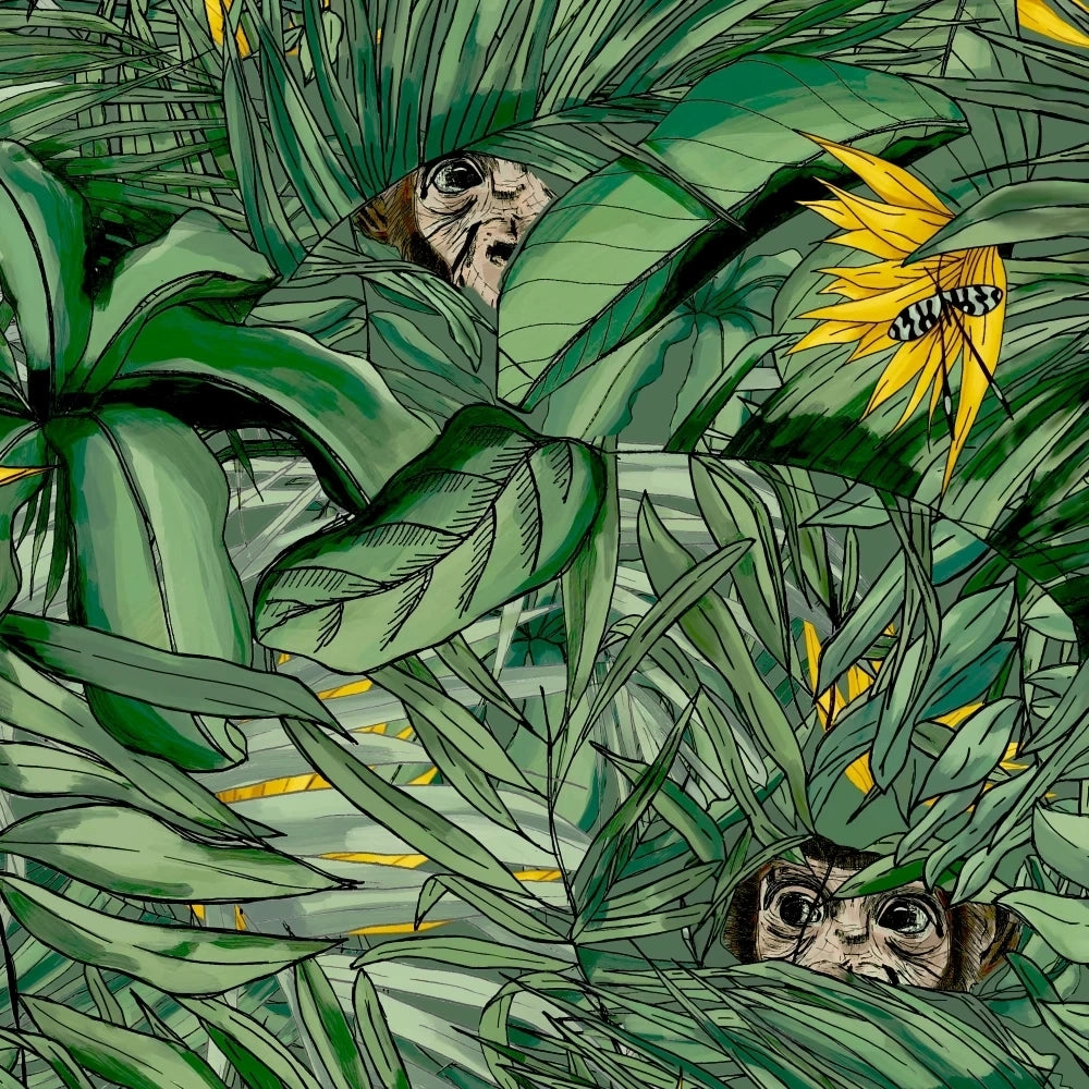 Monkey Forest Dark Green & Yellow Wallpaper | Brand McKenzie