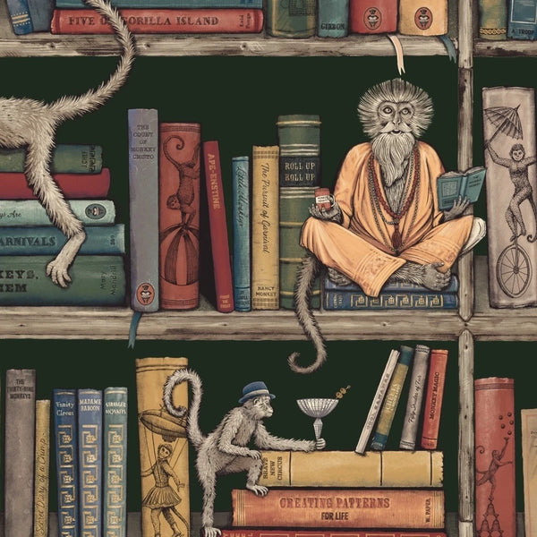 Monkey Library Traditional Green Wallcovering | Brand McKenzie