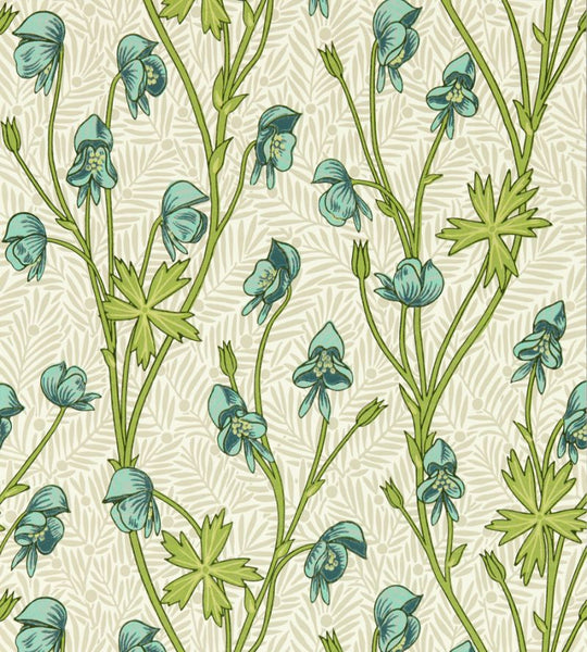 Monkshood Wallpaper Peashoot Aqua | William Morris