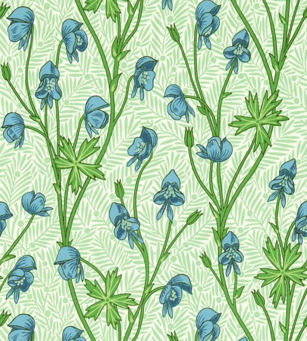 Monkshood Goblin-Green Cobalt Wallcovering | William Morris