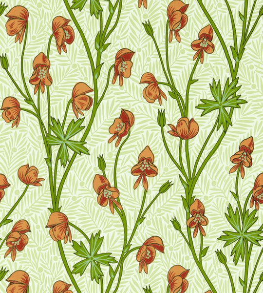 Monkshood Wallpaper Sage Tangerine | William Morris
