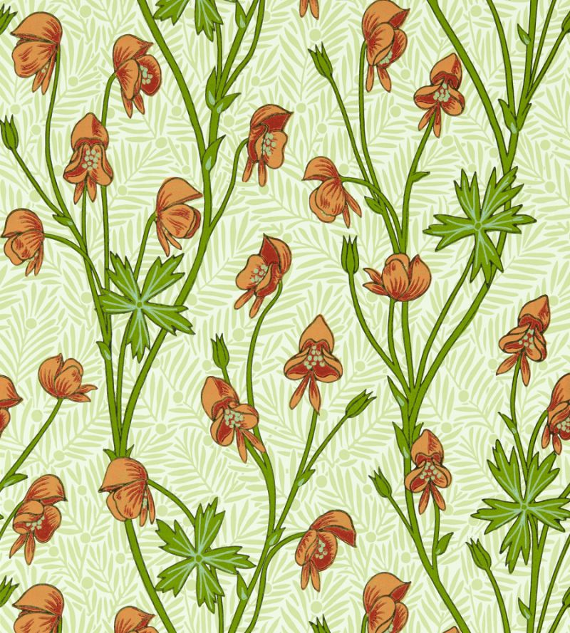 Monkshood Wallpaper Sage Tangerine | William Morris