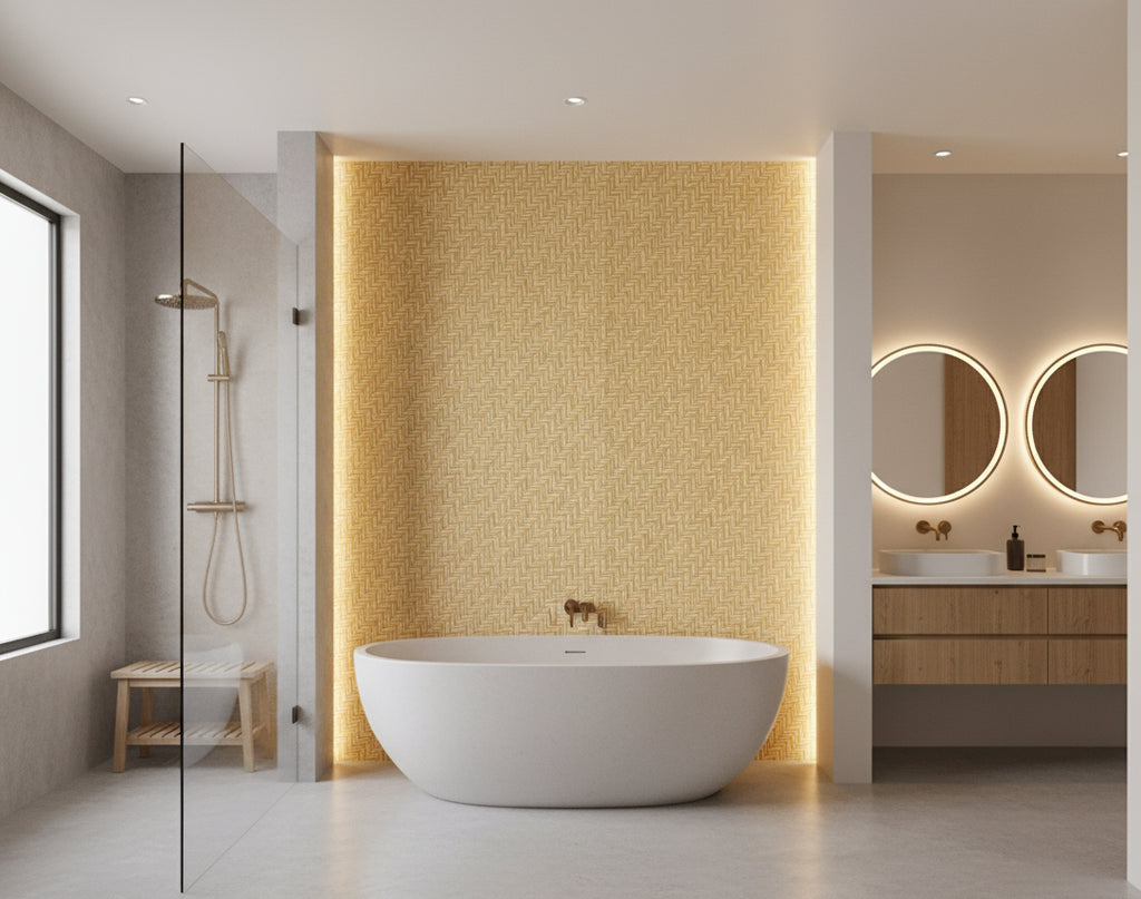 Monterey Grass Basketweave | Phillipe Romano - bathroom room setting
