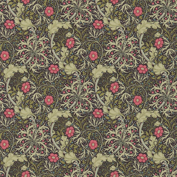 Morris Seaweed Poppy Ebony Wallcovering | William Morris