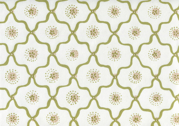 Longfellow, Moss Green Taupe on White Cotton Wallcoverings | Quadrille