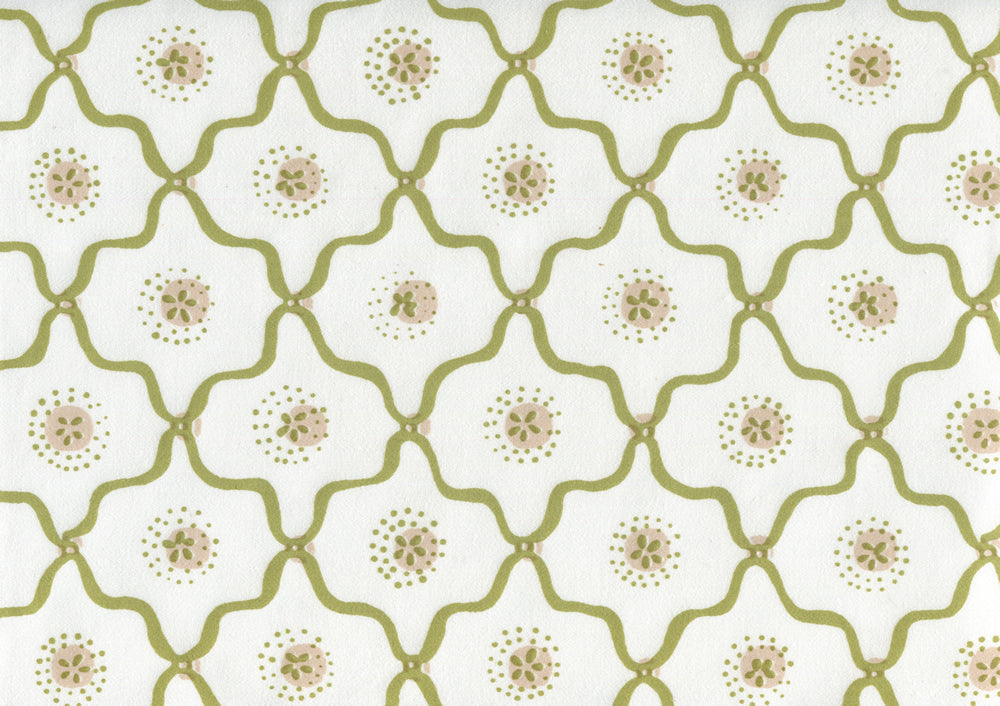 Longfellow, Moss Green Taupe on White Cotton