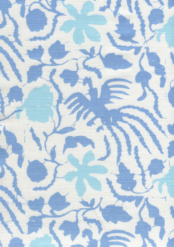 Seya Multi Blue New Blue Screen Printed - White Fabric | China Seas