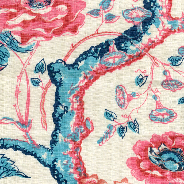 Tree Peony, Multi Blue Red on Tint Wallcoverings | Quadrille